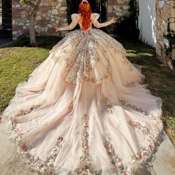 Luxury Long Sleeve Champagne Quinceanera Dresses for Girls High Neck Lace Up Vestidos De 15 Anos